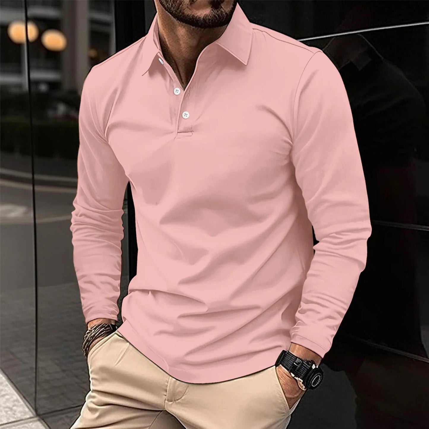 Havrik | Casual Slim Fit Langærmet Polo til Mænd i Åndbar, Elastisk Kvalitet | Herrepolo