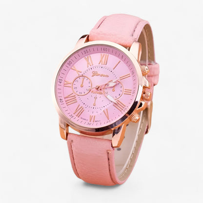 Elegante Damenuhr mit echtem Lederarmband