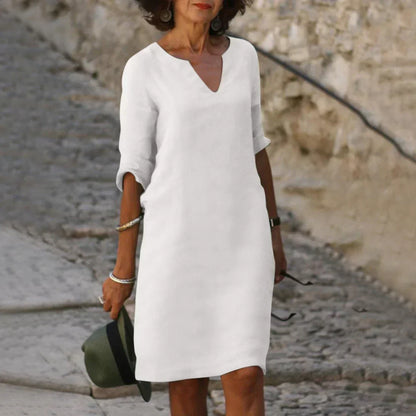 Women’s Elegant V-Neck Knee-Length Dress with 3/4 Sleeves