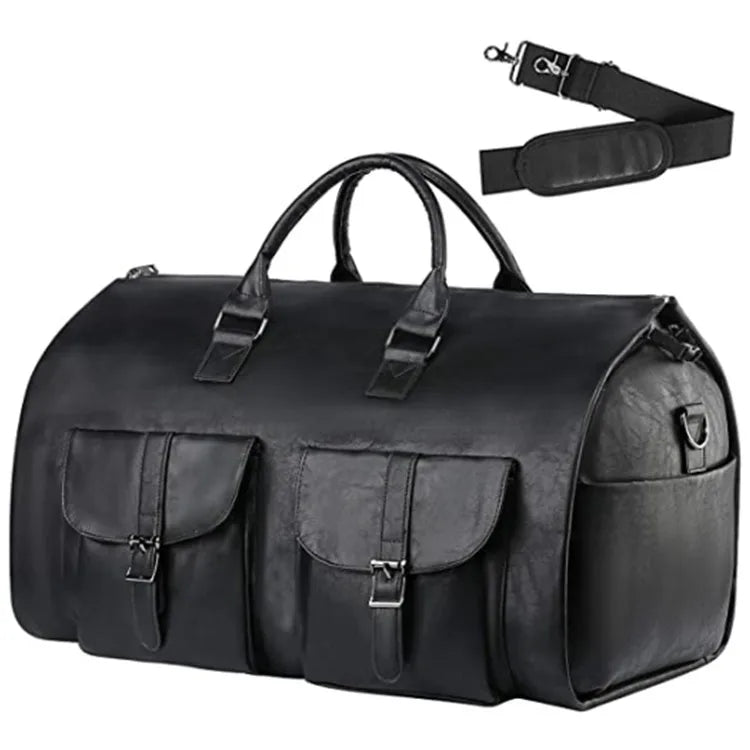Leather Foldable Duffle Bag Suit Travel Bag Waterproof  Extra Large Weekend Bag Portable  Flight Bag with Shoe for Men Women