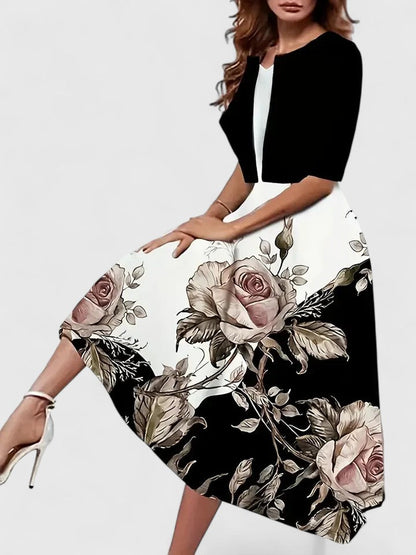 Women's Floral Midi Dress 3/4 Sleeve A-Line Occasion Dress