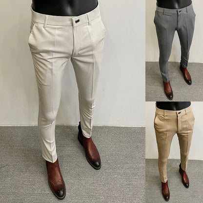 Men's Slim Fit Wool Mix Dress Trousers Formal Business Pants