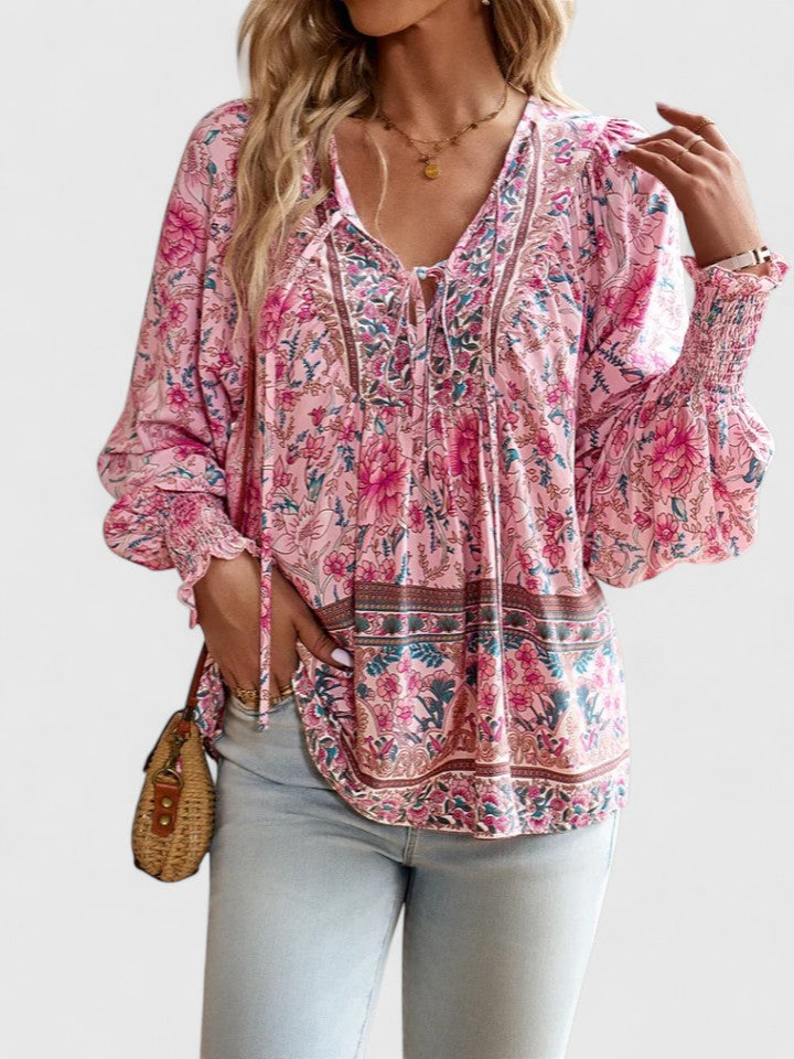 Maya | Women's Boho Floral Long Sleeve Peasant Top