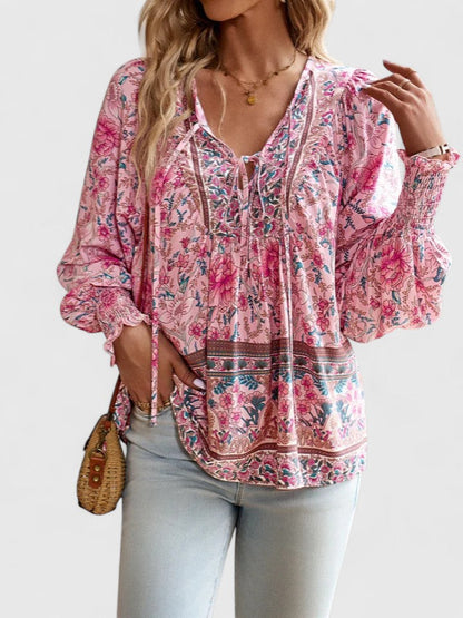 Maya | Women's Boho Floral Long Sleeve Peasant Top