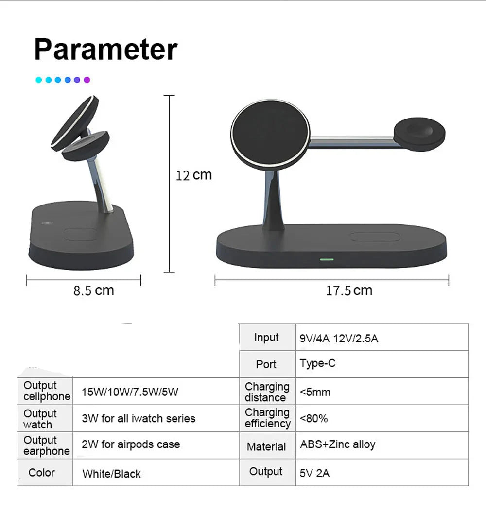 Rayvia 3-in-1 Wireless Charging Station for Smartphone Smartwatch and Earbuds with Night Light
