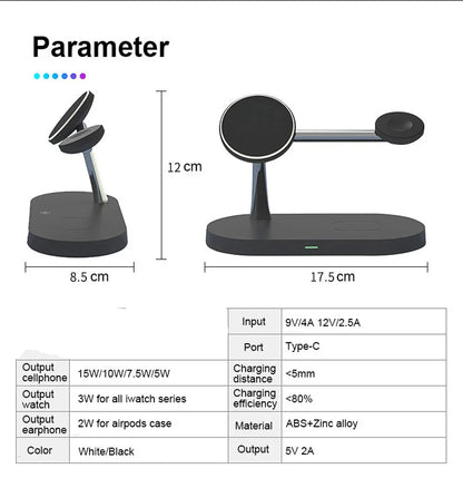 Rayvia 3-in-1 Wireless Charging Station for Smartphone Smartwatch and Earbuds with Night Light