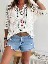 BreezeLayer™ Trendy Perforeret Sweater - Komfortabel Boho Dametrøje 🌸