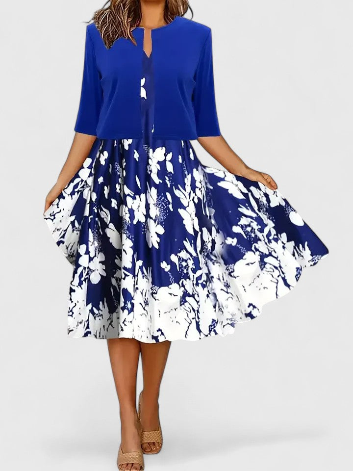 Women's Floral Midi Dress 3/4 Sleeve A-Line Occasion Dress