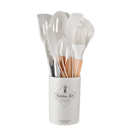 ChefEase – 12-Piece Silicone Kitchen Utensil Set with Wooden Handles