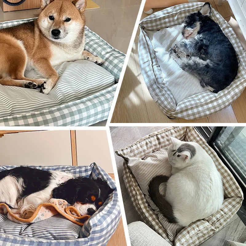 CloudBed Cotton Pet Sofa Bed – Breathable Striped Dog Bed for Small to Medium Pets