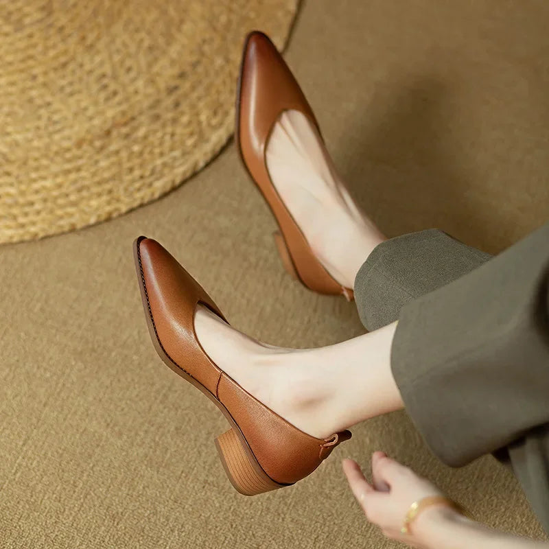 Women's Block Heel Pumps Pointed Toe Slip On Work Shoes