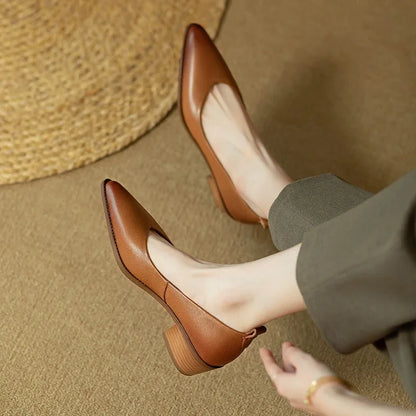 Women's Block Heel Pumps Pointed Toe Slip On Work Shoes
