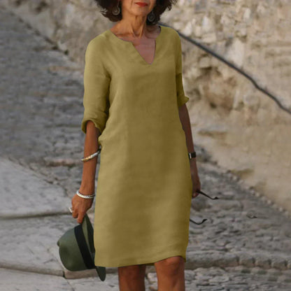 Women’s Elegant V-Neck Knee-Length Dress with 3/4 Sleeves