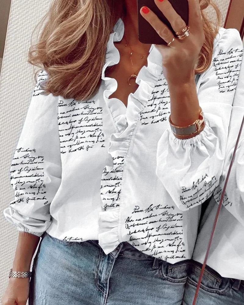 Women Elegant Ruffle Trim Wrap Blouse