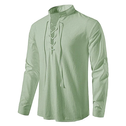 Sommerhemd Herren Relaxed Fit Freizeit mit Bindeband am Ausschnitt