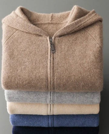 Men’s Casual Knitted Hoodie – Comfortable Zip-Up Sweater for Everyday Streetwear Style