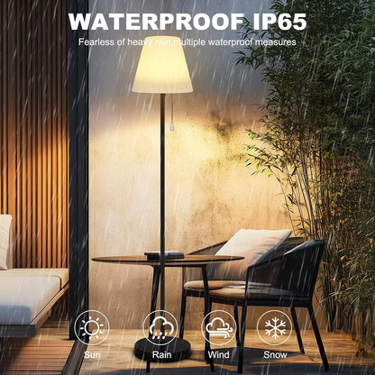 LED Floor Lamp Solar For Living Room Adjustable Rechargeable Stand Light Dimmable Cordless w/ Light Sensor Patio Standing Light