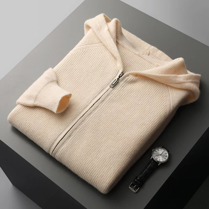 Men’s Casual Knitted Hoodie – Comfortable Zip-Up Sweater for Everyday Streetwear Style