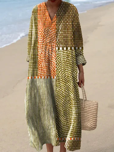 Boho Print V-Neck Long Sleeve Dress