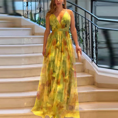AURELIA™ – Elegant Mesh Print Maxi Dress