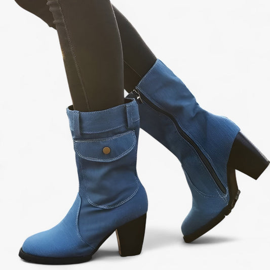 Cowboystiefel aus Denim mit hohem Absatz