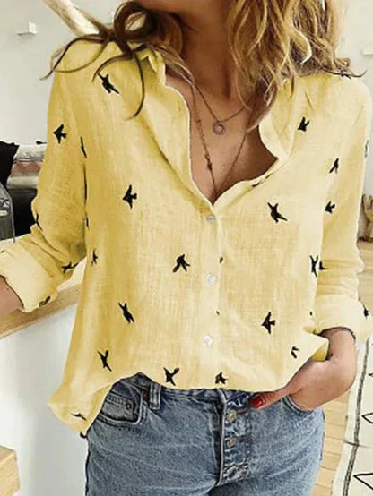 Women’s Cotton Linen Long Sleeve Shirt – Breathable Relaxed Fit Elegant Casual Blouse
