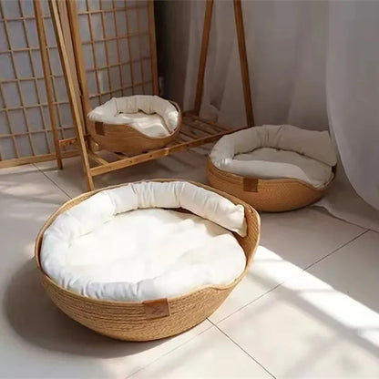 CloudBed - Eco-Friendly Woven Dog Bed Sofa – Breathable Bamboo Style Pet House for Indoor Dogs & Small Pets