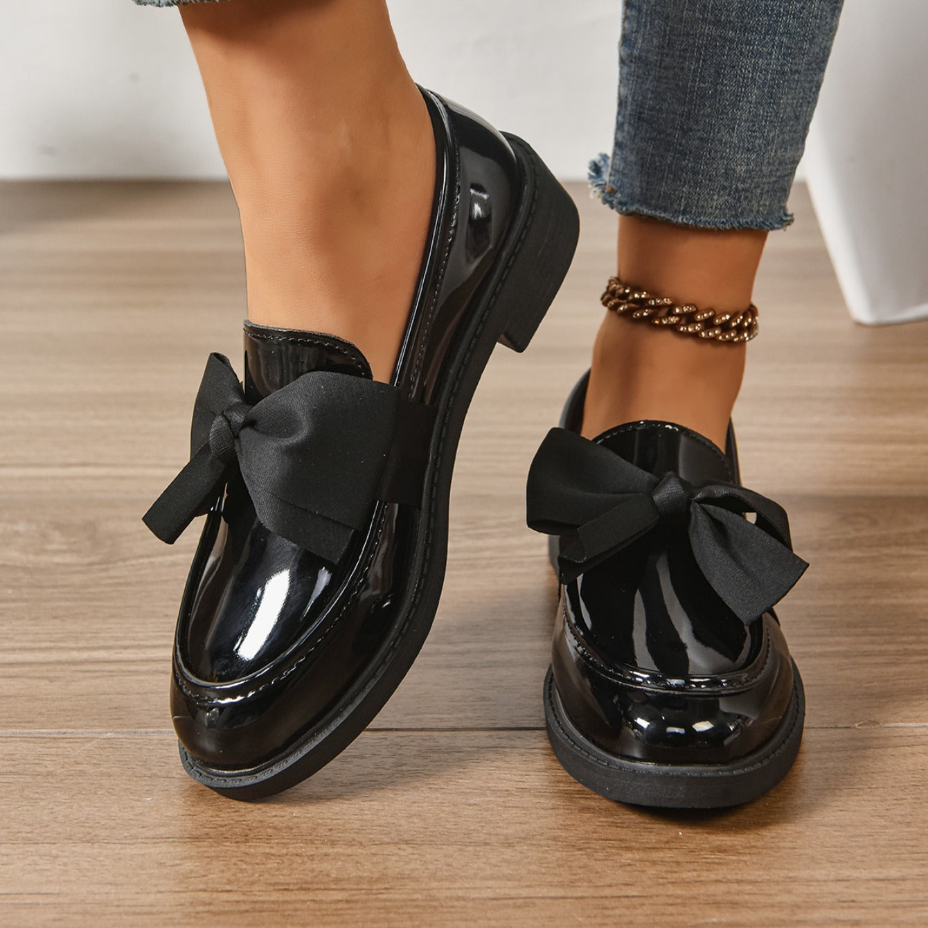 Mocassins en Cuir à Enfiler – Chaussures Élégantes avec Nœud et Semelle Plateforme