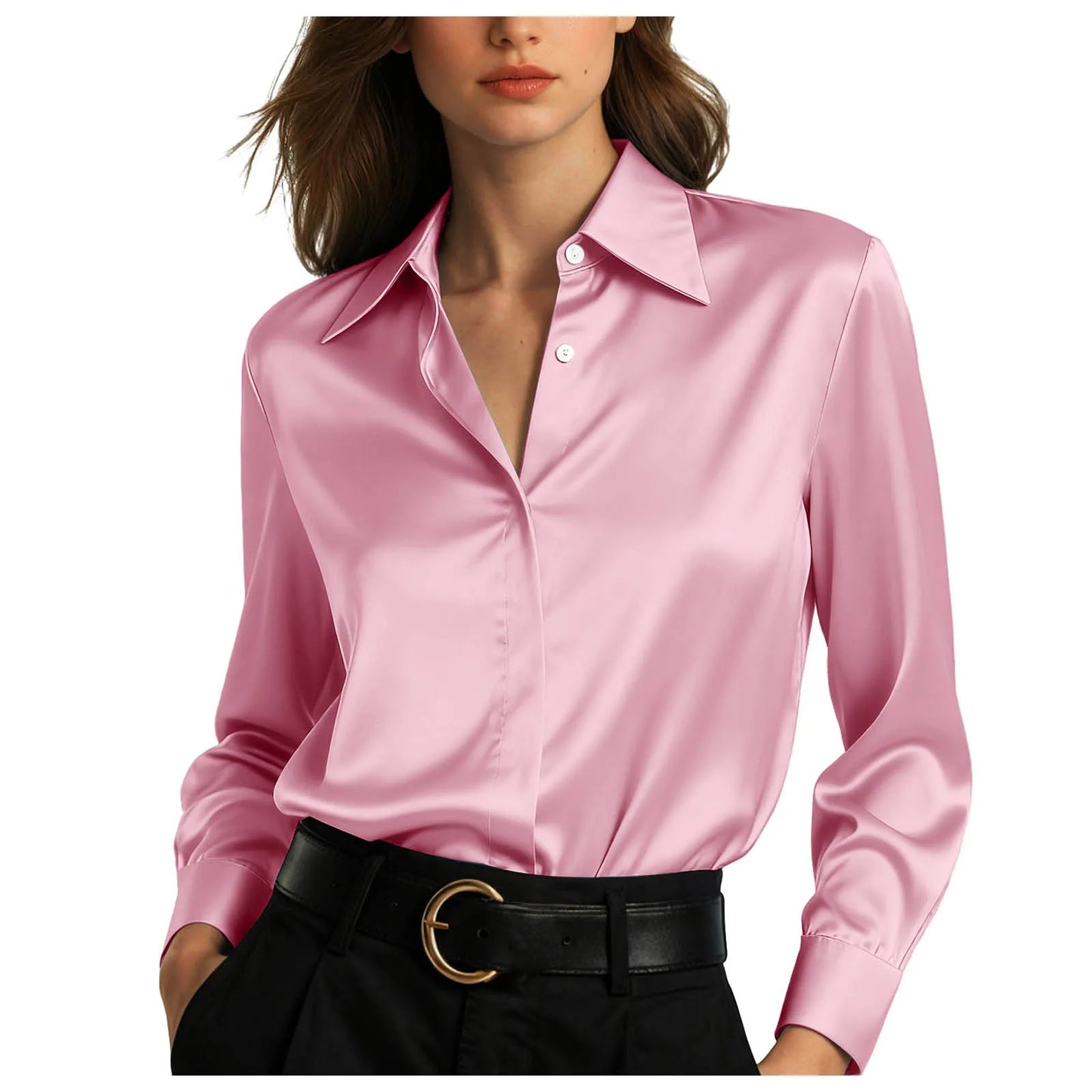 Ariadne - Damen Satin Seiden Bluse Button Down Office Top