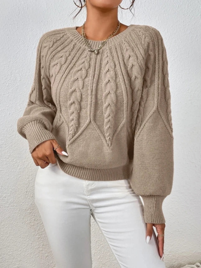 Twist Cozy – Camisola de malha com gola redonda e mangas compridas, quente e versátil 🍁✨