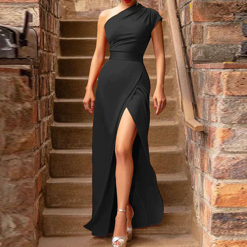 Maxi Dress Cotton One Shoulder Split Evening Spring