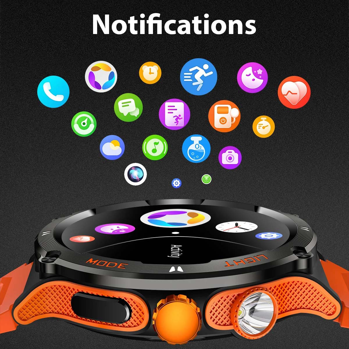 Smartwatch til Mænd med HD Skærm, LED Lys og Boussole