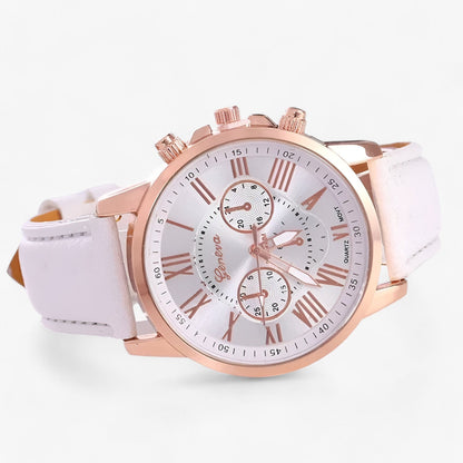 Elegante Damenuhr mit echtem Lederarmband