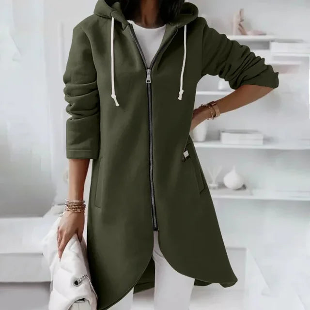 Elsie | Hooded cardigan with curved hem