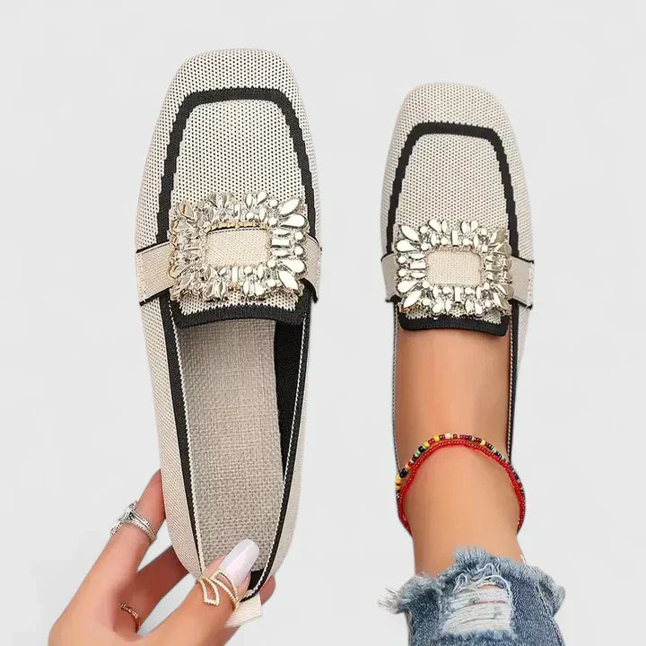 Women Spring Square-Toe Slip-On Embellished Flats