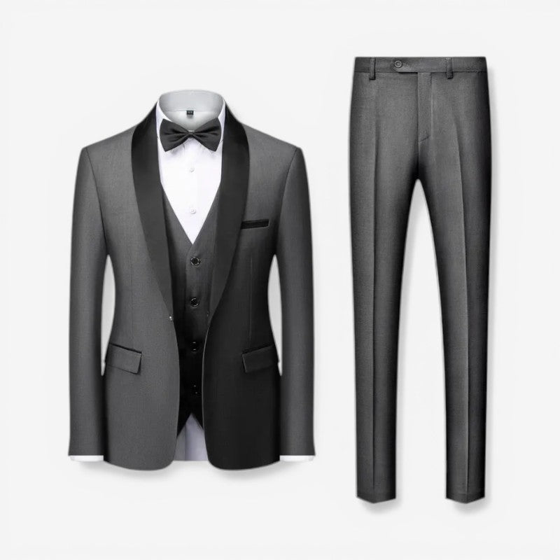 Arthur - 3 Piece Slim Fit Suit Set with Blazer Pants and Vest | Button Closure and Pockets | Sizes XS–3XL | Blue, Red, Grey, Black, Black and Red