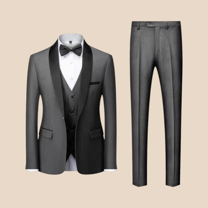 Arthur - 3 Piece Slim Fit Suit Set with Blazer Pants and Vest | Button Closure and Pockets | Sizes XS–3XL | Blue, Red, Grey, Black, Black and Red