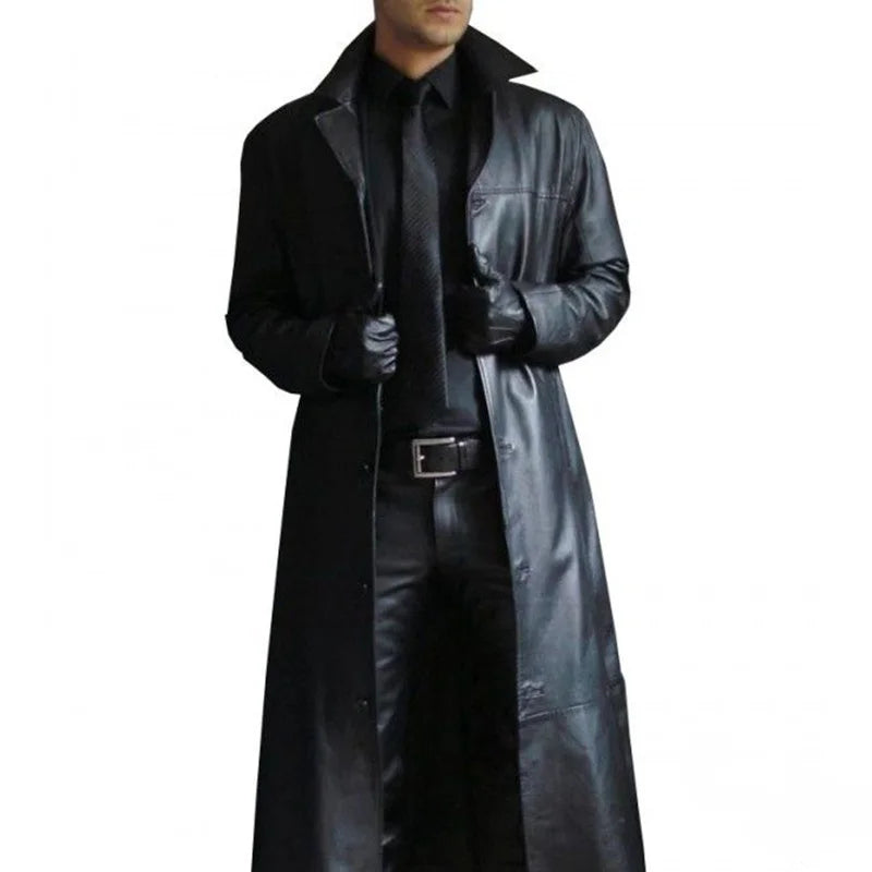 Men’s Long Leather Jacket With Collar – Durable Comfortable Stylish Classic Everyday Outerwear Fit