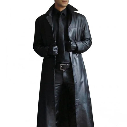 Men’s Long Leather Jacket With Collar – Durable Comfortable Stylish Classic Everyday Outerwear Fit