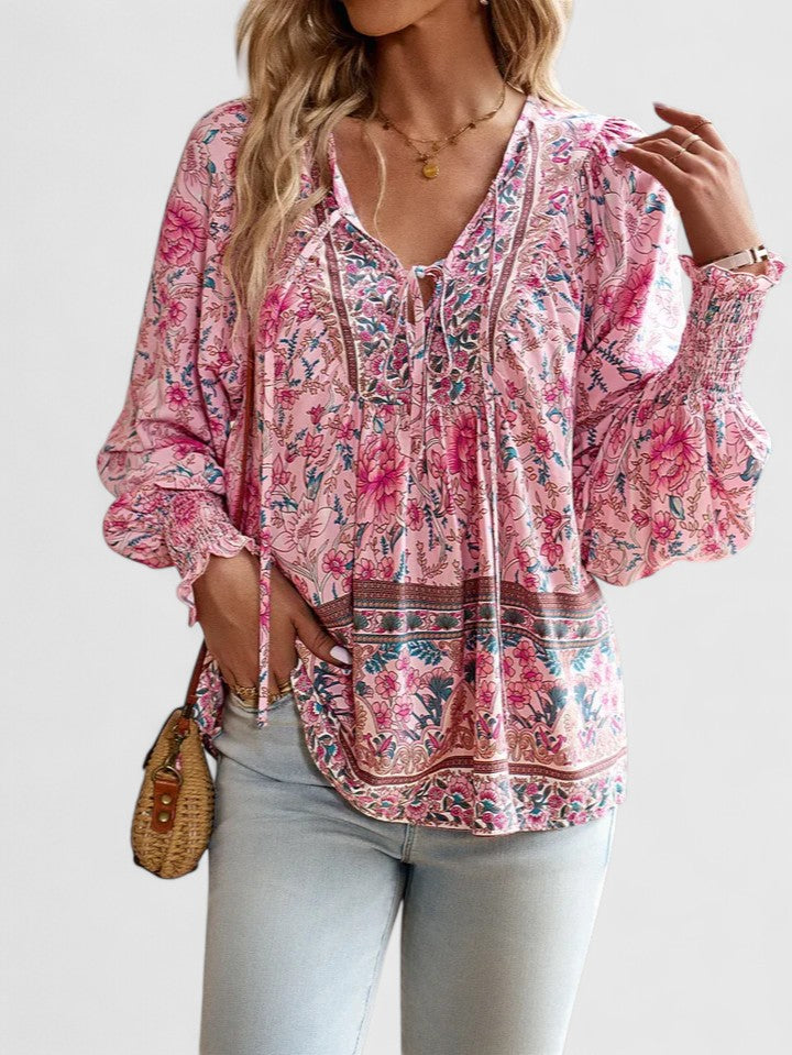 Maya | Women's Boho Floral Long Sleeve Peasant Top