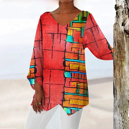 Avencea - Vintage Top with Elegant V-Neck