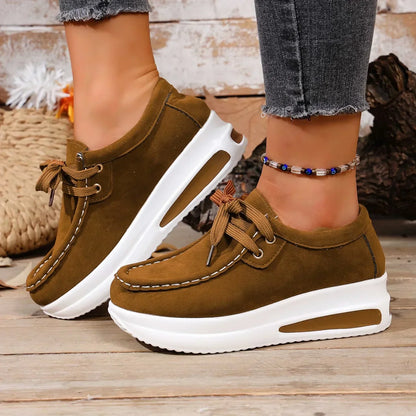 Women's Leather Platform Trainers Wedge Sneakers