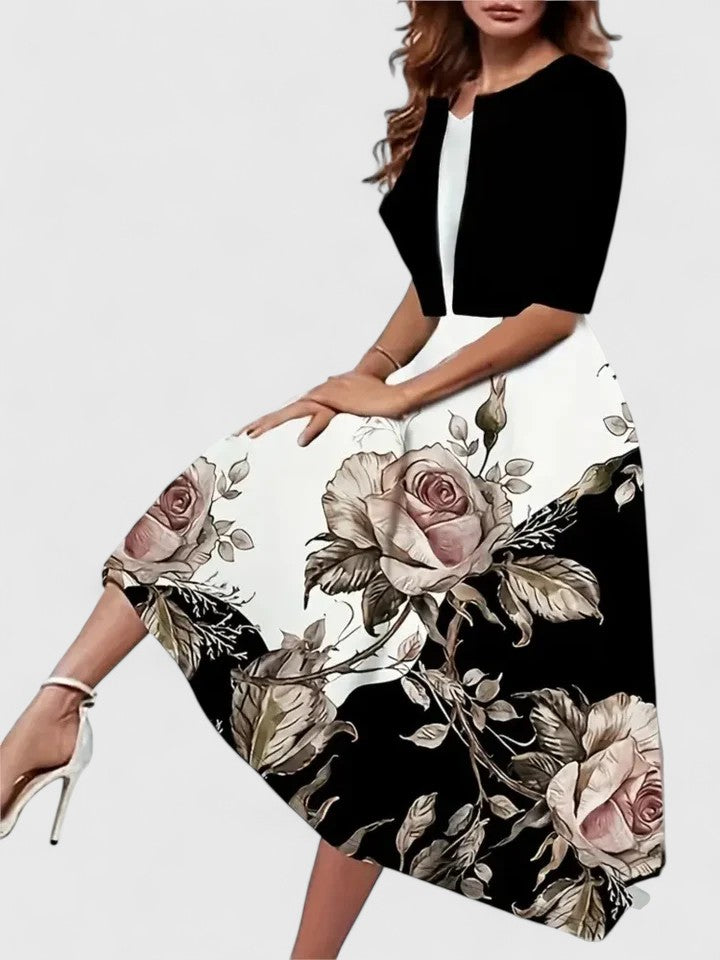 Women's Floral Midi Dress 3/4 Sleeve A-Line Occasion Dress
