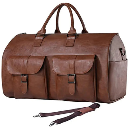 Leather Foldable Duffle Bag Suit Travel Bag Waterproof  Extra Large Weekend Bag Portable  Flight Bag with Shoe for Men Women