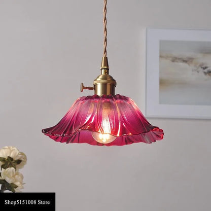 Modern Glass sunflower LED Pendant Lamp With Switch Living Room Bedroom Green Amber Nordic Hanging Lights Luminaria Hanglamp