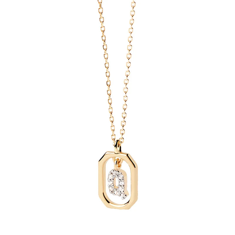 Collana Iniziale Personalizzata con Zirconi | Placcata in Oro – Ciondolo Lettera Alfabeto