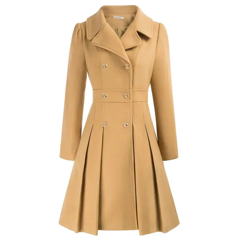 Women’s Elegant Double-Breasted Flare Long Coat