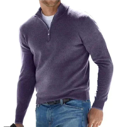 Men’s Zip-Up Knit Jumper with Polo Collar – Premium Italian-Style Sweater