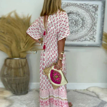 Elizabeth | Women's Boho Tassel Detail Short Sleeve Maxi Dress