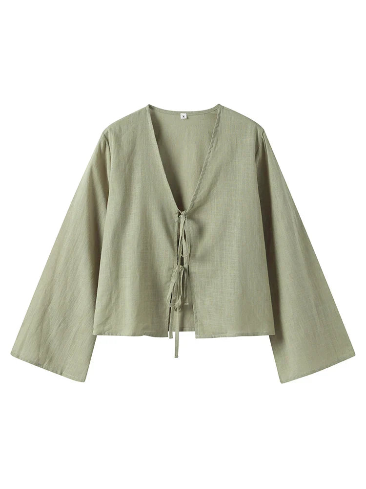 Front-Tie Linen Top